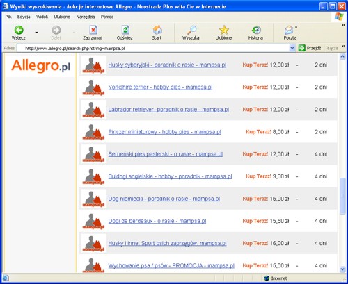 Na aukcjach Allegropl systematycznie pojawiaj si produkty z naszego 